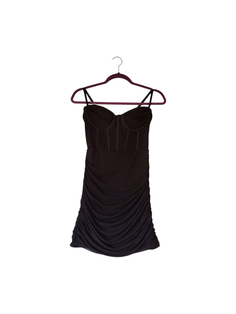Womens Black Ruching Mini Dress Corset Look Strappy Cocktail Size Small Women